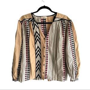 DIXIE Cotton Blend Oversized Button Front Blouse With Design Print S